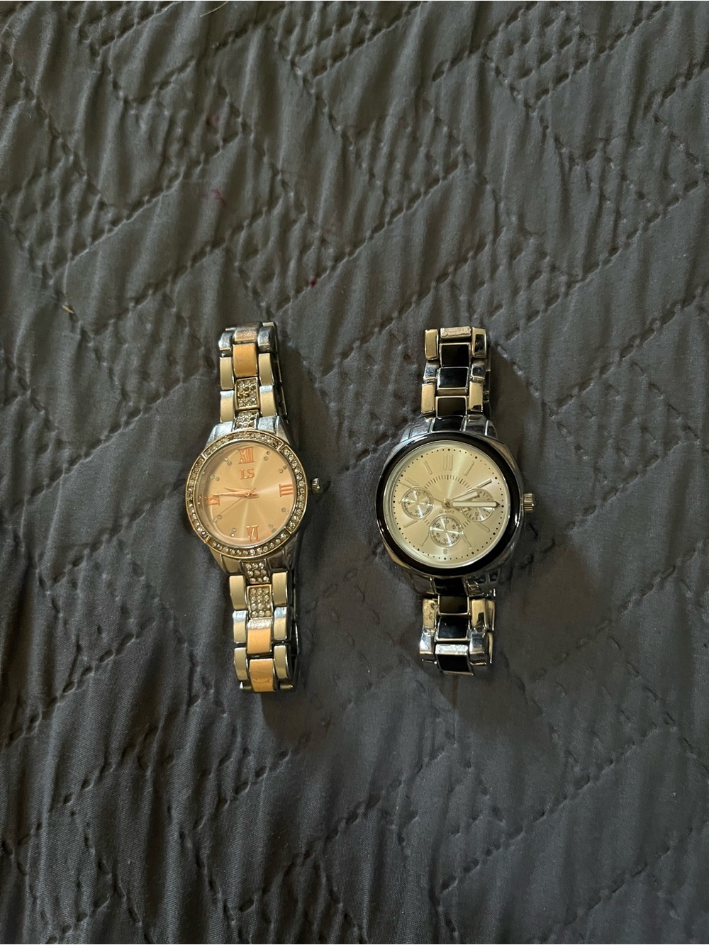 Two-Tone Crystal Accent Women's Watch + Black Stainless Link Watch